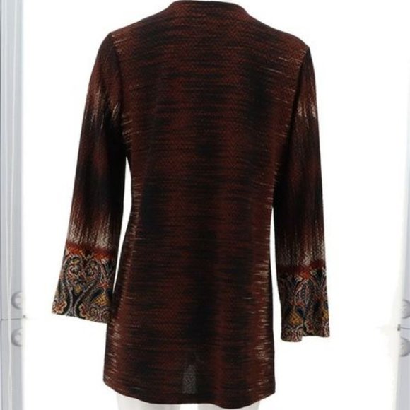 NWT GRAVER SUSAN GRAVER PRINTED NOVELTY KNIT CARDIGAN SWEATER SPICE BROWN XXSP - Picture 5 of 10